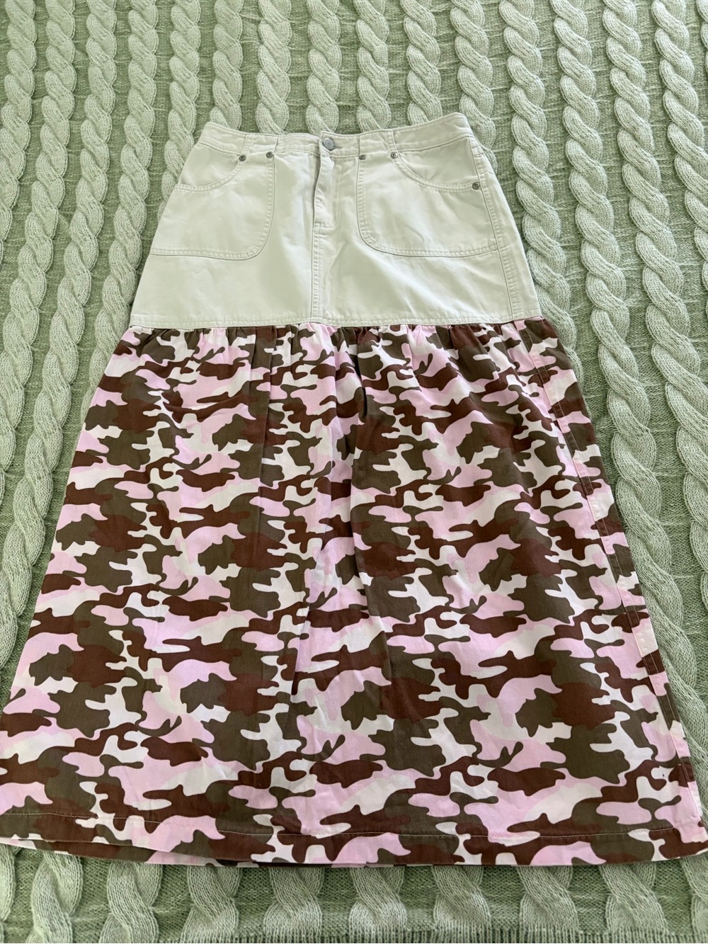Sonoma White Top Pink & Brown Camo A-Line Maxi Skirt